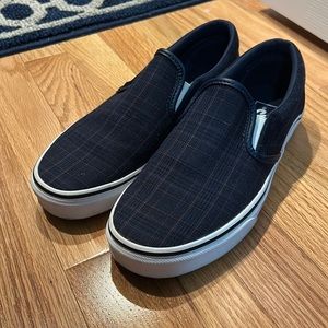 Vans plaid blue slip on shoes